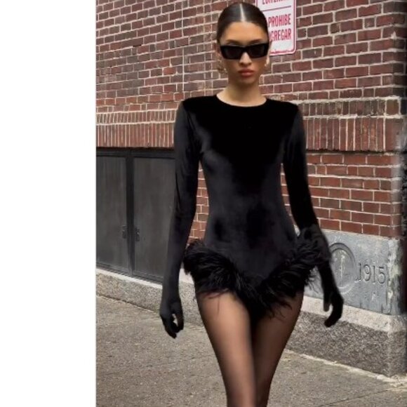 Miscreants Tops - New MISCREANTS Cleo Bodysuit in Black velvet gloves